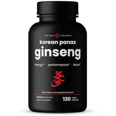 NutraChamps Korean Red Panax Ginseng Capsules | Extra Strength Ginsenosides for Energy, Focus, Performance, Vitality & Immune Support | Korean Ginseng Root Extract (120, Red)