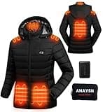 ANAYSN Heated Jackets For Women, Womens Heated Jacket with battery pack included 7.4V 16000mAh (Black, M)
