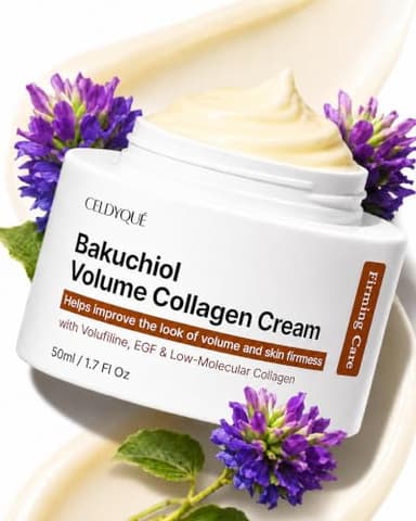 Bakuchiol Volume Collagen Cream - Volufiline EGF & Low-Molecular Collagen Firming Plumping & Radiant-Looking Korean Skincare Anti Aging Face Moisturizer w/Snail Mucin Microneedling Friendly 1.7 Oz