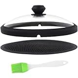 Glass Microwave Cover for Food 10.5 Inch Microwave Splatter Cover With Easy Grip Diamond Shape Handle Microwave Cover Glass Guard Lid Vented Edge Plate Cover for Heating Food (Black)