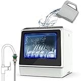 Portable Countertop Dishwasher with 5 Programs, 3-Cup Water Tank, Fruit/Veg Basket, High Temp, Air Dry