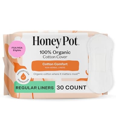 The Honey Pot Company - Non-Herbal Everyday Panty Liners for Women - Organic Cotton Cover & Ultra-Absorbent Pulp Core - Sanitary Pads - Feminine Care - 30 ct