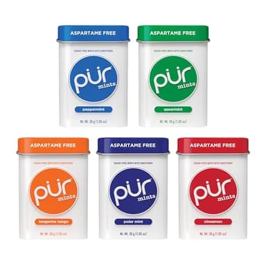 PUR Mints | Aspartame Free Mints | Made with Xylitol | Sugar Free, Vegan, Gluten Free & Keto Friendly | Natural Flavored Mints, Variety Pack, 30 Pieces (Pack of 5)