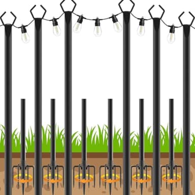 AHRLHR 6 Pack String Light Poles, Outdoor String Light Pole 10 ft Forked Metal Light Pole with Adjustable Outdoor Light Stand, Deck, Backyard, Garden, Wedding, Rustproof and Sturdy with Hooks.