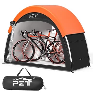 PZT Upgraded Bike Tent with Rain Cover, Portable Outdoor Storage Shed for 2 Bikes, 210D Oxford Fabric PU4000 Waterproof, Bike Shed/Bike Cover for Motorcycles, Garden Tools, Lawn Mower