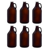 DISCOUNT PROMOS 6 Amber Glass Beer Growlers Set, 64 oz. - Screw on Lid, Sturdy, Barware - Amber