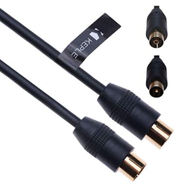 Keple RF Coaxial Cable TV Aerial Lead 2m Coax Plug Male to Female Antenna Socket Extension for Freeview, Xfinity, AT&T, Wow!, TDS, COX, DVD, VCR Connect to Television | Gold M-F Connector (Black)