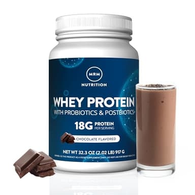 MRM Nutrition Whey Protein - Chocolate Flavored, Microfiltered Whey Protein Isolate & Concentrate, 16 Different Probiotic Strains, BCAAs, & Digestive Enzymes, Gluten Free, for Women & Men - 33 Servings
