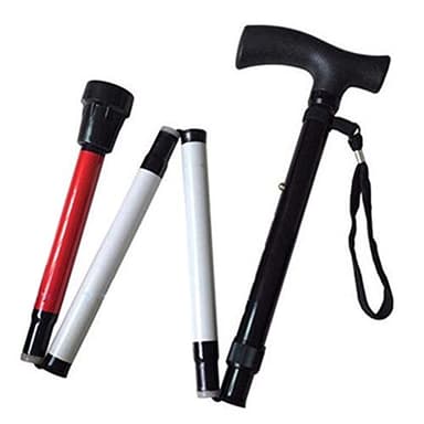 VISIONU Adjustable Folding Support Cane for Visually Impaired, 33-37 Inch, Folds Down 4 Sections, Black, White, Red