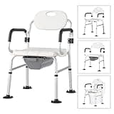 Trondiver Bedside Commode Chair for Elderly, Versatile 3 in 1 Shower Chair with Arms and Back, Raised Toilet Seat with Removable Commode, Adjustable Leg Height, Non-Slip Seat, 400 lbs Capacity