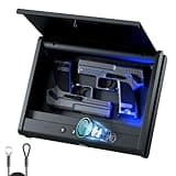 PINEWORLD Gun Safe,Biometric Gun Safe For Handgun, Pistol Safe With Fingerprint Backlit Keypad, Quick Access Handgun Safe for Firearm, Gun Lock Box With Interior Light For Nightstand Car Normal Size