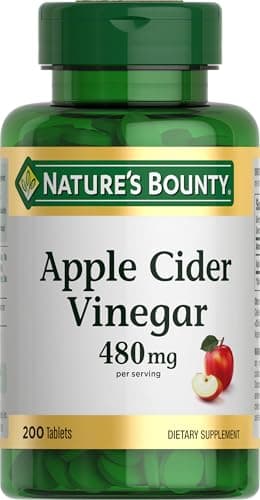 Nature's Bounty Apple Cider Vinegar 480mg Pills, Vegetarian Supplement Plant Based, 200 Tablets