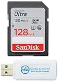SanDisk 128GB SDXC SD Ultra Memory Card Works with Canon EOS Rebel T7, Rebel T6, 77D Digital Camera Class 10 (SDSDUN4-128G-GN6IN) Bundle with (1) Everything But Stromboli Combo Card Reader