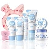 Milk Skin Care Kit Teenage Girls Gifts, 8-In-1 Facial Skin Care Routine Set Kit for Women/Girls, Anti Aging Milk Skin Care Gift Set, Travel Size Face Care Kit Moisturizing and Nourishing Skin