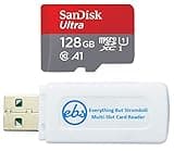 SanDisk 128GB Ultra Micro SD Memory Card Class 10 Works with Garmin Series Mini, 56, 66W Dash Camera (SDSQUAR-128G-GN6MN) Bundle with (1) Everything But Stromboli SD & MicroSD Card Reader