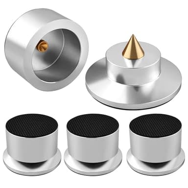 YYTCG Turntable Isolation Feet, Speaker & Subwoofer Anti-Vibration Pads - 4-Pack Solid Aluminum Alloy Audiophile Grade Feet for Hi-Res Audio, Home Theater with Noise & Vibration Dampening(Silver)
