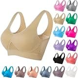 Breathable Anti-Sagging Sports Bra for Women Plus Size Wireless Bras with Cooling Lift-Up Air Tech Mesh High Support Beige Comfort Bras for Older Women S