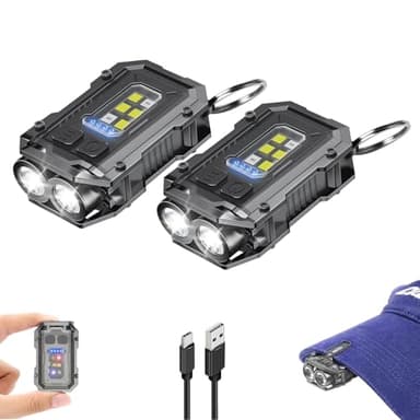 VOHIVI 2PACK EDC Keychain Flashlight - Super Bright Mini Keychain Light with Hat Clip, Magnetic Base, Rechargeable Small Pocket Flash Lights for Emergency,Outdoor Activities,Walking Dog