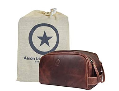 Leather Toiletry Bag for Men | Grooming Travel Kit | With Waterproof Lining | By Aaron Leather (Dark Brown)