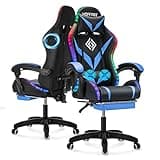 Gaming Chair with Bluetooth Speakers and RGB LED Lights Ergonomic Massage Computer Gaming Chair with Footrest Video Game Chair High Back with Lumbar Support Blue and Black