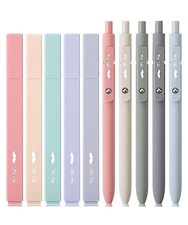 Mr. Pen Aesthetic Gel Pens & Highlighters No Bleed, 10 Pack - Morandi Color Bible Pens, Black Ink