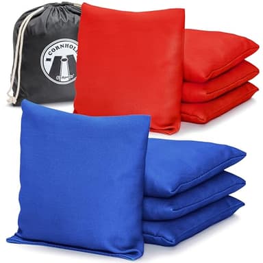 GoSports Official Regulation Cornhole Bean Bags Set of 8 - All Weather - Classic Red and Blue