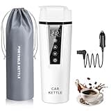 Car Electric Kettle: 12V/24V Portable Water Boiler Heated Travel Mug,Multiple Temperature Adjustable Coffee Tea Truck Cup with 304 Stainless Steel Dry Burn Protection & Handy Cup Bag