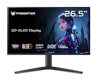 acer Predator Gaming Monitor | 26.5" WQHD 2560 x 1440 OLED | AMD FreeSync Premium Pro | 500Hz | 0.03ms | VESA DisplayHDR True Black 500 | USB Type-C, 2 x DP 1.4 & 2 x HDMI 2.1 | X27U F5bmiippruzx