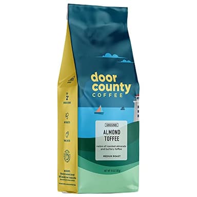 Door County Coffee Almond Toffee Flavored Ground - 10 oz Bag | Flavored Ground Medium Roast - 100% Specialty Arabica - Flavored Gourmet - Almond Toffee