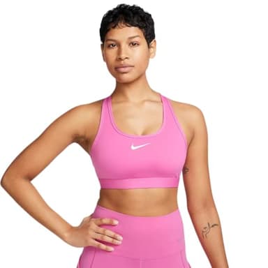 Nike Women's Swoosh Medium Support Padded Sports Bra (US, Alpha, Medium, Regular, Regular, Pink/White)