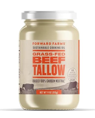 Forward Farms 100% Carbon Neutral Raised Grass-Fed & Grass-Finished Beef Tallow | Premium Pure Cooking & Frying Fat for Keto, Paleo, Whole30 | 11 oz Jar (1 Pack)
