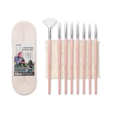 HIMI Paint Brushes Set 8 Pcs for Acrylic Oil Gouache Paint，2 Flat & 2 Round & 2 Liner &1 Filbret &1 Fan, 8pcs Brushs, Interesting Designed Nice Gift for Art hobbyist Beginners Artists (Pink,8Pcs)