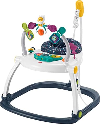 Fisher-Price Baby Bouncer SpaceSaver Jumperoo Musical Activity Center with Lights Sounds & Developmental Toys, Astro Kitty