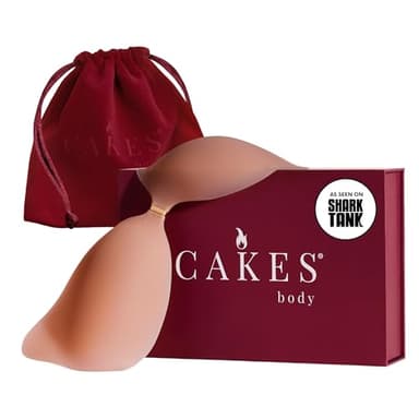 CAKES Body Adhesive Strapless Bra - Reusable Cakes Sticky Bra for Fuller Looking Seamless Shape, Sculpting Solution for The Best Boobs of Your Life - Caramel, Size Medium (32C,32D,34C,34D,36C)