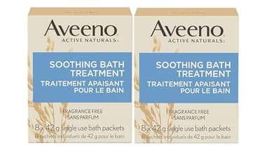 Aveeno Fragrance Free Soothing Bath Treatment, 100% Natural Colloidal Oatmeal, Sensitive Skin Bath Soak for Relief of Dry, Itchy, Irritated Skin Due to Eczema & Hives, Bath Packets, 8 ct. (Pack of 2)