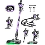 Cordless Vacuum Cleaner, 10-in-1 Stick Vacuum with Powerful Suction, Hose, Anti-Tangle Brush, Green LED Light, Lightweight Rechargeable Vacuum Cleaner for Home, Hardwood Floors, Carpets (Violet)