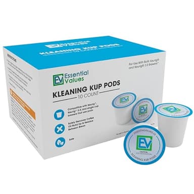 Essential Values Compatible with Keurig Descaling Solution Cleaning Pods 10-Pack, Descaler for Keurig Coffee Machines, Pot Kit, Coffee Maker Cleaner Filter Pods