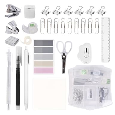 Mini Office Supply Kit, Mini Stapler with Staples and Tape Dispenser Set, Mini Stationary Kit Includes Sticky Notes Index Tabs Gel Pens for Office & School (Transparent)