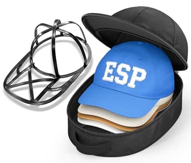 AOODA Hat Travel Case for Baseball Caps, Cap Carrier with Plastic Holder & Carrying Handle, Holds up to 6 Caps Hat Bag for Luggage, Suitcase (Black)