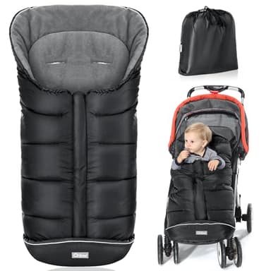 Orzbow Universal Footmuff for Stroller, Winter Warm Baby Stroller Bunting Bag, Waterproof Windproof Warm Polar Fleece Lined for Toddler Stroller Sleeping Bag, Black