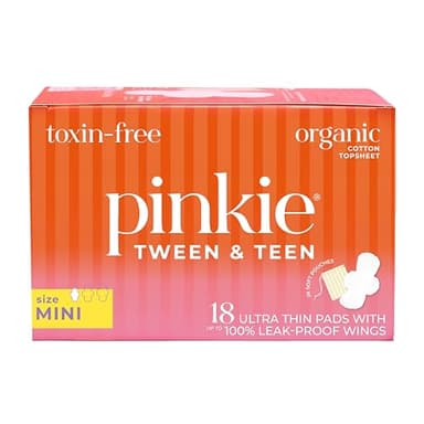Pinkie Period Starter Pads - Designed for Smaller Underwear - Organic Cotton Topsheet Tween & Teen Pads with Wings - Chlorine Free & Fragrance Free - Teen Mini, 18 Count