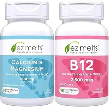 EZ Melts B12 Sublingual Vitamin and Dissolveable Calcium and Magnesium Supplement Bundle