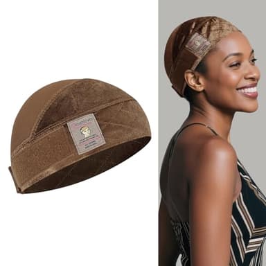 Dreamlover Wide Wig Grip Cap for Women, 2-in-1 Breathable Wig Caps with Velvet Wig Grip Band for Lace Front Wigs, Brown, 1 Piece