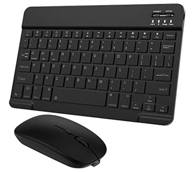 Ultra-Slim Small Bluetooth Keyboard and Mouse Combo Portable Rechargeable Wireless Keyboard for Android Tablet Cell Phone Samsung Smartphone iPhone iPad mini Pro Air 10.2 10.9 11 12.9 13 inch (Black)