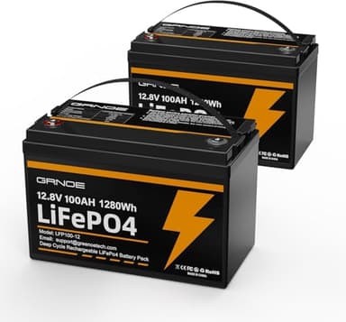 2-Pack 12V 100Ah LiFePO4 Lithium Battery Group 31 Built-in 100A BMS, Low-Temp Protection Up to 15000 Deep Cycles Rechargeable Battery for RV, Marine, Solar System, Van, Trailer, Home Energy Storage