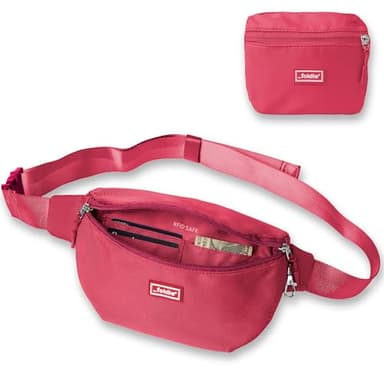 The Foldie Foldable Crossbody Bags for Women & Men - Anti-Theft RFID-Safe Fanny Pack with Smart Lockable Zippers and Cut-Resistant Strap - Lightweight Waist Pack for Travel & Everyday Use - Pink