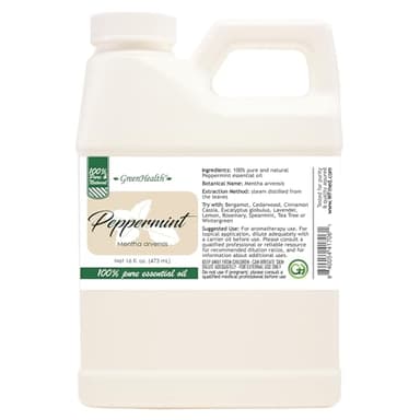 GreenHealth Peppermint Essential Oil – 16 fl oz | 100% Pure & Uncut | Heavy-Duty Plastic Jug | FDA Compliant, Space-Saving Container | for Aromatherapy, Soap, Candles, Cleaning, DIY