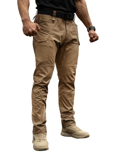 TOPTACPRO Men's Tactical Pants Flex Ripstop Cargo Trousers for Outdoor Hiking Work Casual Pants Breathable Large Capacity Clothing (Coyote Brown, 32W/32L)