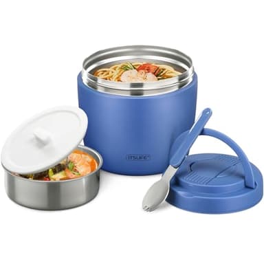 Itslife 32oz Insulated Soup Thermo, Vacuum Stainless Steel Food Jar for Hot & Cold Food, Leakproof Wide Mouth Lunch Container with Spoon (Blue)