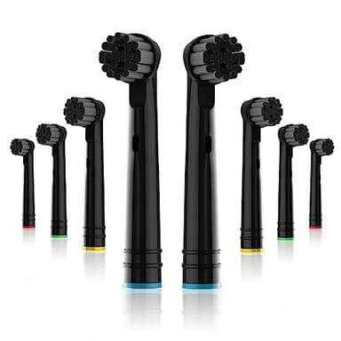 Whuppsi Bamboo Charcoal Replacement Brush Heads Fit for Oral B Electric Toothbrushes, 8PCS, Black, Charcoal Infused Bristles Refill for Vitality, for Triumph ProfessionalCare, for Pro Series